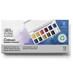 סט צבעי מים COTMAN קוביות 16 גוונים + מכחול מיני | WINSOR & NEWTON סט צבעי מים COTMAN קוביות 16 גוונים + מכחול מיני | WINSOR & NEWTON