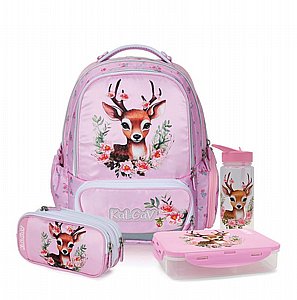סט SCHOOLBAG FOREST DEER ורוד בהיר | קל גב סט SCHOOLBAG FOREST DEER ורוד בהיר | קל גב