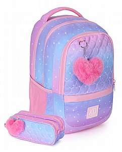 תיק+קלמר XD KG Heart גרדיאנט ורוד/תכלת | קל גב תיק+קלמר XD KG Heart גרדיאנט ורוד/תכלת | קל גב